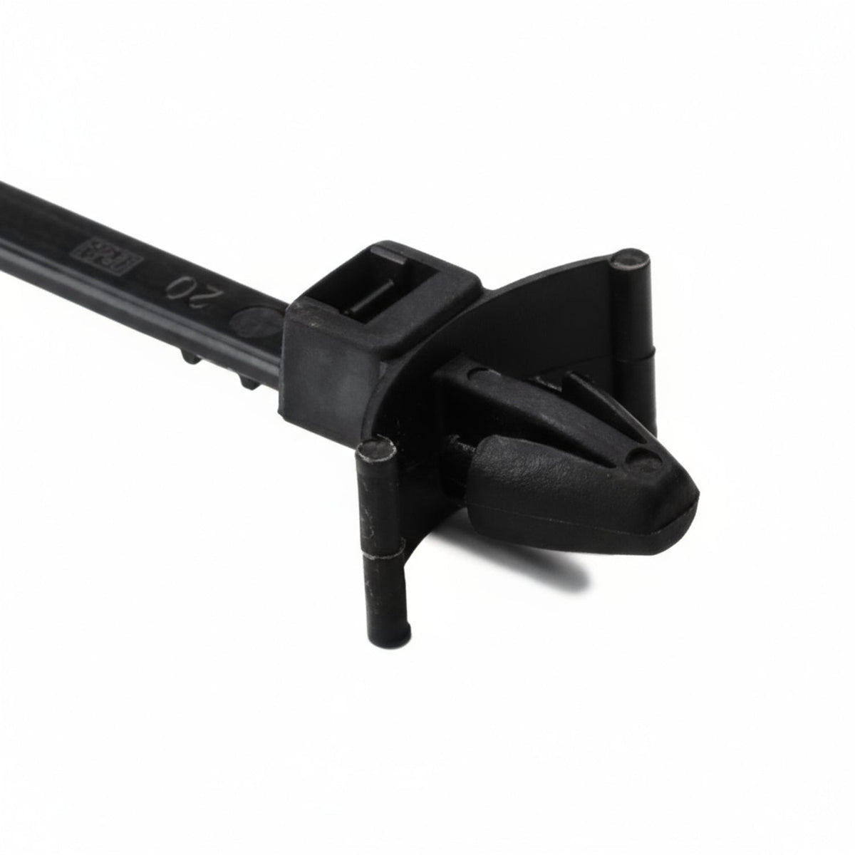 HellermannTyton 126-00001 Arrowhead Push Mount Tie, 6"L, 50lb, 0.03"–0.10" Panel Thickness, PA66HS, Black, 500/bag