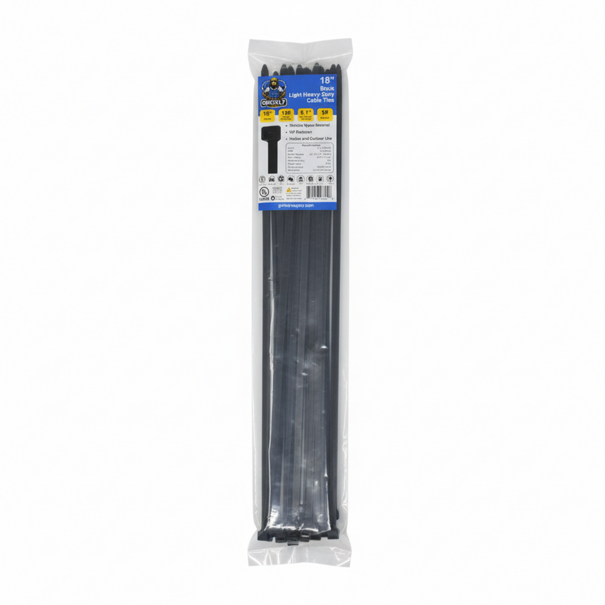 18" 120lb BlackUV Cable Tie 50/bag