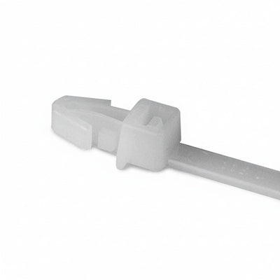 HellermannTyton T30RSF9C2 Arrowhead Push-Mount Cable Tie, 6.3"L, 30lb, 0.04"–0.09" Panel Thickness, PA66, Natural, 100/pkg