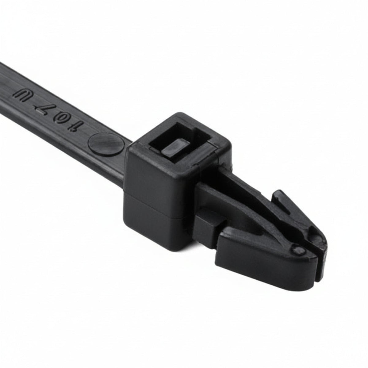 HellermannTyton 126-00045 Arrowhead Push-Mount Cable Tie, 6"L, 50lb, 0.04"–0.14" Panel Thickness, PA66HS, Black, 100/pkg