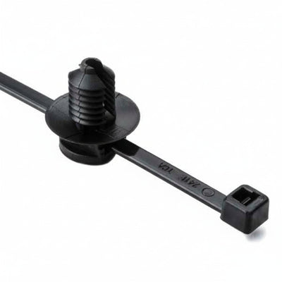 HellermannTyton 150-31090 2-Piece Cable Tie/Fir Tree Mount, 6.0"L, .26"–.28" Mounting Hole, .4"H, PA66HS, Black, 500/pkg