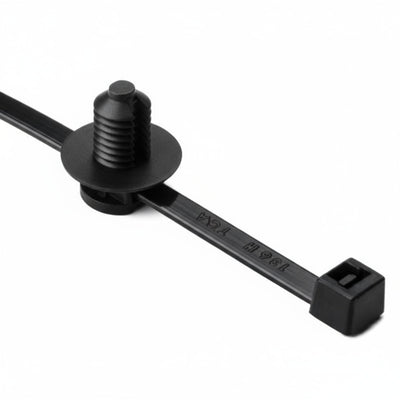 HellermannTyton 150-31093 2-Piece Cable Tie/Fir Tree Mount, 6.0"L, .25"–.28" Mounting Hole Diameter, PA66HS, Black, 500/pkg