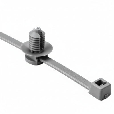 HellermannTyton 150-31098 Fir Tree with Tie, 8.0" Long, Mounting Hole Diameter .26"-.28", PA46, Grey, 500/pkg