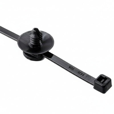 HellermannTyton 150-55850 2-Piece Cable Tie/Fir Tree Mount, 6.0"L, .17"–.20" Mounting Hole Diameter, PA66HS, Black, 500/pkg