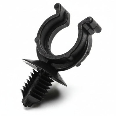HellermannTyton 151-00018 Convoluted Tubing Clip, 0.4" Max Bundle Diameter, Panel Thickness .03"-.24", PA66HIRHS, Black, 500/pkg