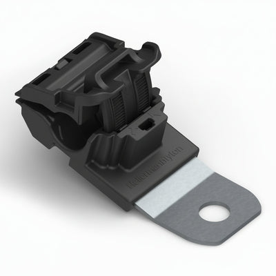 HellermannTyton 151-01426 Ratchet P-Clamp, .24"–.54" Bundle Dia, 15° Short, .41" Hole Dia, PA66HIRHSUV/ST/ZN, Black, 300/ctn