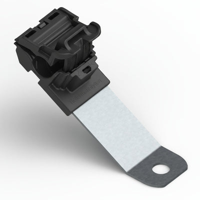 HellermannTyton 151-01432 Ratchet P-Clamp, .24"–.54" Bundle Dia, 30° Long, .41" Hole Dia, PA66HIRHSUV/ST/ZN, Black, 200/ctn
