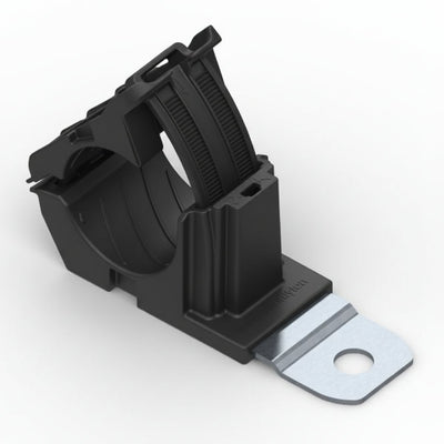 HellermannTyton 151-01474 Ratchet P-Clamp, .76"–1.42" Bundle Dia, 180° Short, .33" Hole Dia, PA66HIRHSUV/ST/ZN, Black, 160/ctn