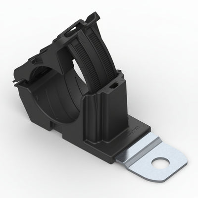 HellermannTyton 151-01476 Ratchet P-Clamp, .76"–1.42" Bundle Dia, 180° Short, .51" Hole Dia, PA66HIRHSUV/ST/ZN, Black, 160/ctn