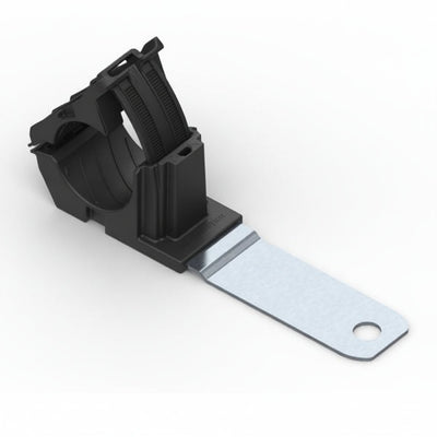 HellermannTyton 151-01480 Ratchet P-Clamp, .76"–1.42" Bundle Dia, 180° Long, .33" Hole Dia, PA66HIRHSUV/ST/ZN, Black, 140/ctn