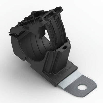 HellermannTyton 151-01484 Ratchet P-Clamp, .76"–1.42" Bundle Dia, 15° Short, .41" Hole Dia, PA66HIRHSUV/ST/ZN, Black, 160/ctn