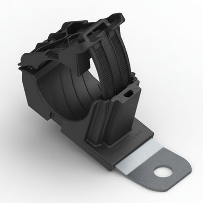 HellermannTyton 151-01485 Ratchet P-Clamp, .76"–1.42" Bundle Dia, 15° Short, .51" Hole Dia, PA66HIRHSUV/ST/ZN, Black, 160/ctn