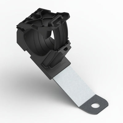 HellermannTyton 151-01490 Ratchet P-Clamp, .76"–1.42" Bundle Dia, 30° Long, .41" Hole Dia, PA66HIRHSUV/ST/ZN, Black, 140/ctn