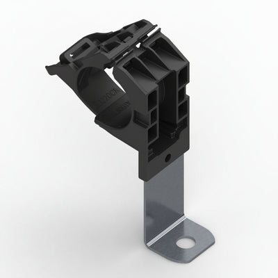 HellermannTyton 151-01496 Ratchet P-Clamp, .76"–1.42" Bundle Dia, 90° Long, .41" Hole Dia, PA66HIRHSUV/ST/ZN, Black, 140/ctn