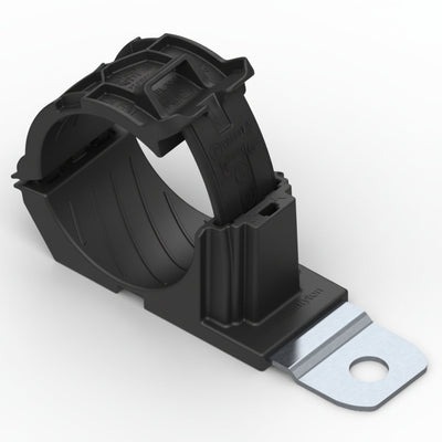 HellermannTyton 151-01502 Ratchet P-Clamp, 1.38"–2.01" Bundle Dia, 180° Short, .51" Hole Dia, PA66HIRHSUV/ST/ZN, Black,160/ctn