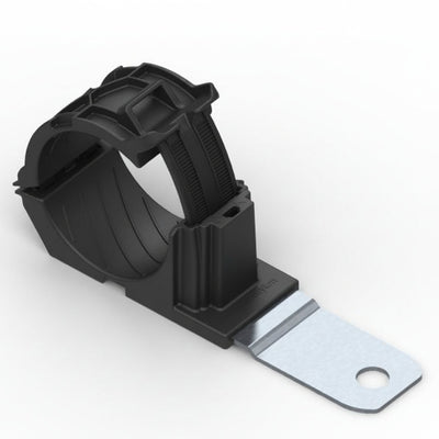 HellermannTyton 151-01503 Ratchet P-Clamp, 1.38"–2.01" Bundle Dia, 180° Med, .33" Hole Dia, PA66HIRHSUV/ST/ZN, Black, 140/ctn