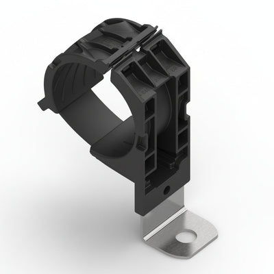 HellermannTyton 151-01518 Ratchet P-Clamp, 1.38"–2.01" Bundle Dia, 90° Short, .33" Hole Dia, PA66HIRHSUV/ST/ZN, Black, 160/ctn