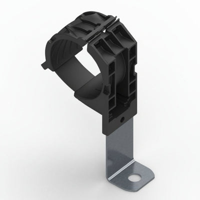 HellermannTyton 151-01628 Ratchet P-Clamp, 1.38"–2.01" Bundle Dia, 90° Long, .26" Hole Dia, PA66HIRHSUV/ST/ZN, Black, 140/ctn