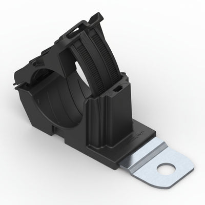 HellermannTyton 151-01653 Ratchet P-Clamp, .76"–1.42" Bundle Dia, 180° Short, .26" Hole Dia, PA66HIRHSUV/ST/ZN, Black, 160/ctn