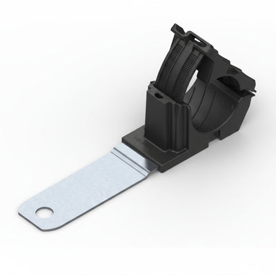 HellermannTyton 151-01655 Ratchet P-Clamp, .76"–1.42" Bundle Dia, 180° Long, .26" Hole Dia, PA66HIRHSUV/ST/ZN, Black, 140/ctn