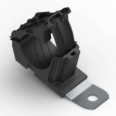 HellermannTyton 151-01656 Ratchet P-Clamp, .76"–1.42" Bundle Dia, 15° Short, .26" Hole Dia, PA66HIRHSUV/ST/ZN, Black, 160/ctn