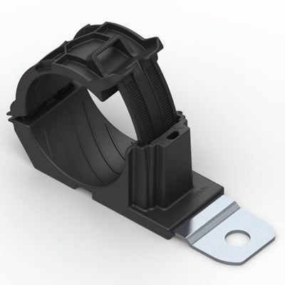 HellermannTyton 151-01661 Ratchet P-Clamp, 1.38"–2.01" Bundle Dia, 180° Short, .26" Hole Dia, PA66HIRHSUV/ST/ZN, Black,160/ctn
