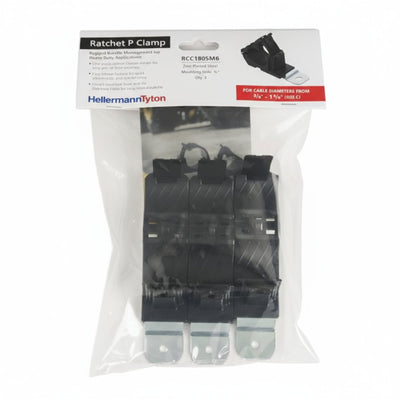 HellermannTyton 151-01672 Ratchet P-Clamp, .76"–1.42" Bundle Dia, 180° Short, .26" Hole Dia, PA66HIRHSUV/ST/ZN, Black, 3/bag