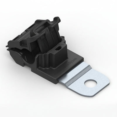 HellermannTyton 151-01911 Ratchet P-Clamp, .24"–.54" Bundle Dia, 180° Short, .26" Hole Dia, PA66HIRHSUV/SS304, Black, 300/ctn