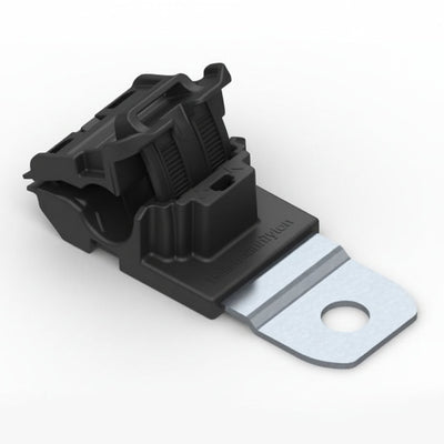 HellermannTyton 151-01912 Ratchet P-Clamp, .24"–.54" Bundle Dia, 180° Short, .33" Hole Dia, PA66HIRHSUV/SS304, Black, 300/ctn