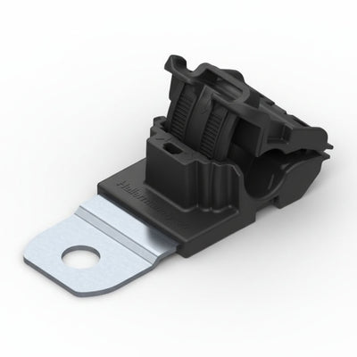 HellermannTyton 151-01914 Ratchet P-Clamp, .24"–.54" Bundle Dia, 180° Short, .51" Hole Dia, PA66HIRHSUV/SS304, Black, 300/ctn
