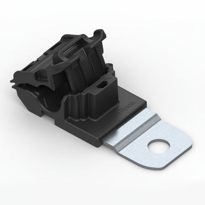 HellermannTyton 151-01916 Ratchet P-Clamp, .24"–.54" Bundle Dia, 180° Medium, .33" Hole Dia, PA66HIRHSUV/SS304, Black, 200/ctn