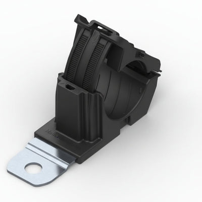 HellermannTyton 151-01976 Ratchet P-Clamp, .76"–1.42" Bundle Dia, 180° Short, .33" Hole Dia, PA66HIRHSUV/SS304, Black, 160/ctn