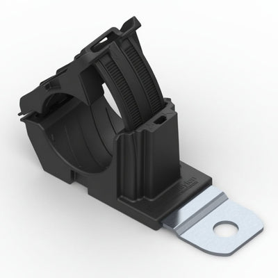 HellermannTyton 151-01977 Ratchet P-Clamp, .76"–1.42" Bundle Dia, 180° Short, .41" Hole Dia, PA66HIRHSUV/SS304, Black, 160/ctn