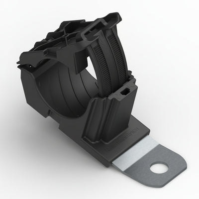 HellermannTyton 151-01990 Ratchet P-Clamp, .76"–1.42" Bundle Dia, 15° Short, .51" Hole Dia, PA66HIRHSUV/SS304, Black, 160/ctn