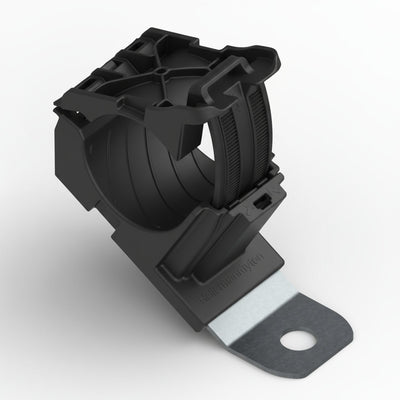 HellermannTyton 151-01991 Ratchet P-Clamp, .76"–1.42" Bundle Dia, 30° Short, .26" Hole Dia, PA66HIRHSUV/SS304, Black, 160/ctn