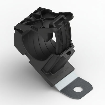HellermannTyton 151-01992 Ratchet P-Clamp, .76"–1.42" Bundle Dia, 30° Short, .33" Hole Dia, PA66HIRHSUV/SS304, Black, 160/ctn