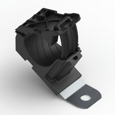 HellermannTyton 151-01995 Ratchet P-Clamp, .76"–1.42" Bundle Dia, 30° Long, .26" Hole Dia, PA66HIRHSUV/SS304, Black, 140/ctn