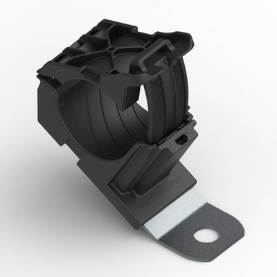 HellermannTyton 151-01998 Ratchet P-Clamp, .76"–1.42" Bundle Dia, 30° Long, .51" Hole Dia, PA66HIRHSUV/SS304, Black, 140/ctn