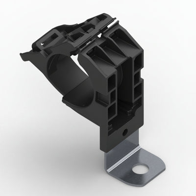 HellermannTyton 151-02004 Ratchet P-Clamp, .76"–1.42" Bundle Dia, 90° Long, .26" Hole Dia, PA66HIRHSUV/SS304, Black, 140/ctn