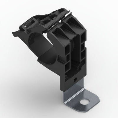 HellermannTyton 151-02006 Ratchet P-Clamp, .76"–1.42" Bundle Dia, 90° Long, .41" Hole Dia, PA66HIRHSUV/SS304, Black, 140/ctn