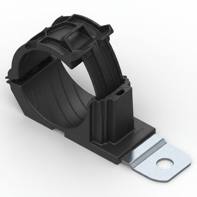 HellermannTyton 151-02008 Ratchet P-Clamp, 1.38"–2.01" Bundle Dia, 180° Short, .26" Hole Dia, PA66HIRHSUV/SS304, Black,160/ctn