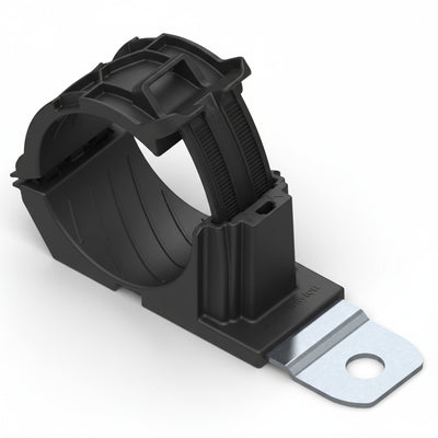 HellermannTyton 151-02010 Ratchet P-Clamp, 1.38"–2.01" Bundle Dia, 180° Short, .41" Hole Dia, PA66HIRHSUV/SS304, Black,160/ctn