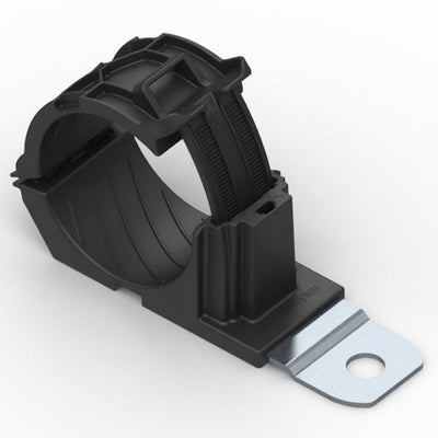 HellermannTyton 151-02011 Ratchet P-Clamp, 1.38"–2.01" Bundle Dia, 180° Short, .51" Hole Dia, PA66HIRHSUV/SS304, Black,160/ctn