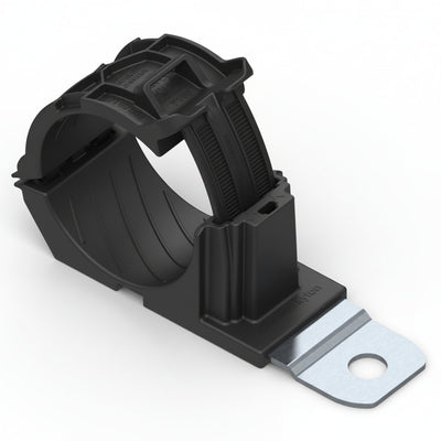 HellermannTyton 151-02015 Ratchet P-Clamp, 1.38"–2.01" Bundle Dia, 180° Med, .51" Hole Dia, PA66HIRHSUV/SS304, Black, 140/ctn