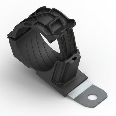 HellermannTyton 151-02020 Ratchet P-Clamp, 1.38"–2.01" Bundle Dia, 15° Short, .26" Hole Dia, PA66HIRHSUV/SS304, Black, 160/ctn