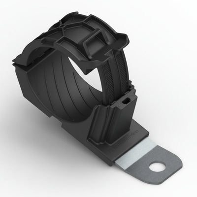 HellermannTyton 151-02021 Ratchet P-Clamp, 1.38"–2.01" Bundle Dia, 15° Short, .33" Hole Dia, PA66HIRHSUV/SS304, Black, 160/ctn