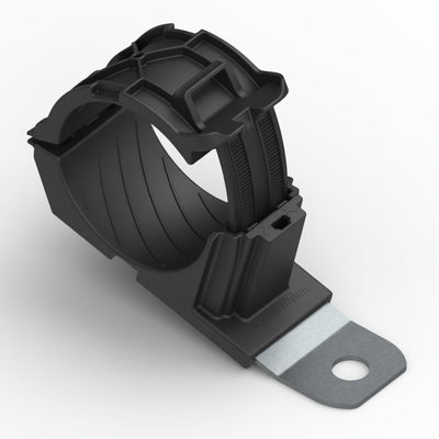 HellermannTyton 151-02023 Ratchet P-Clamp, 1.38"–2.01" Bundle Dia, 15° Short, .51" Hole Dia, PA66HIRHSUV/SS304, Black, 160/ctn