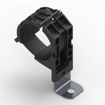 HellermannTyton 151-02032 Ratchet P-Clamp, 1.38"–2.01" Bundle Dia, 90° Short, .26" Hole Dia, PA66HIRHSUV/SS304, Black, 160/ctn