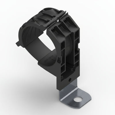 HellermannTyton 151-02034 Ratchet P-Clamp, 1.38"–2.01" Bundle Dia, 90° Short, .41" Hole Dia, PA66HIRHSUV/SS304, Black, 160/ctn