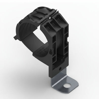 HellermannTyton 151-02038 Ratchet P-Clamp, 1.38"–2.01" Bundle Dia, 90° Long, .41" Hole Dia, PA66HIRHSUV/SS304, Black, 140/ctn